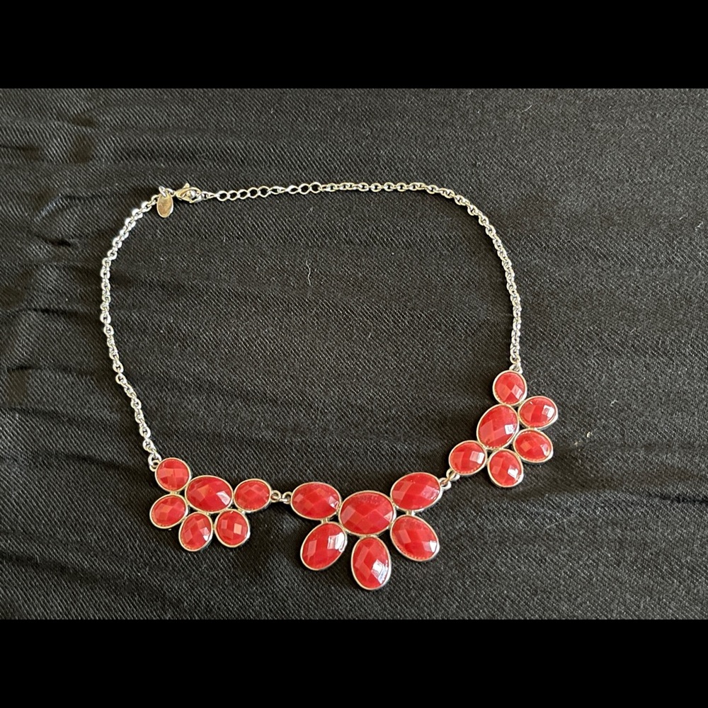 Charming Charlie Red and Silver Petal Necklace